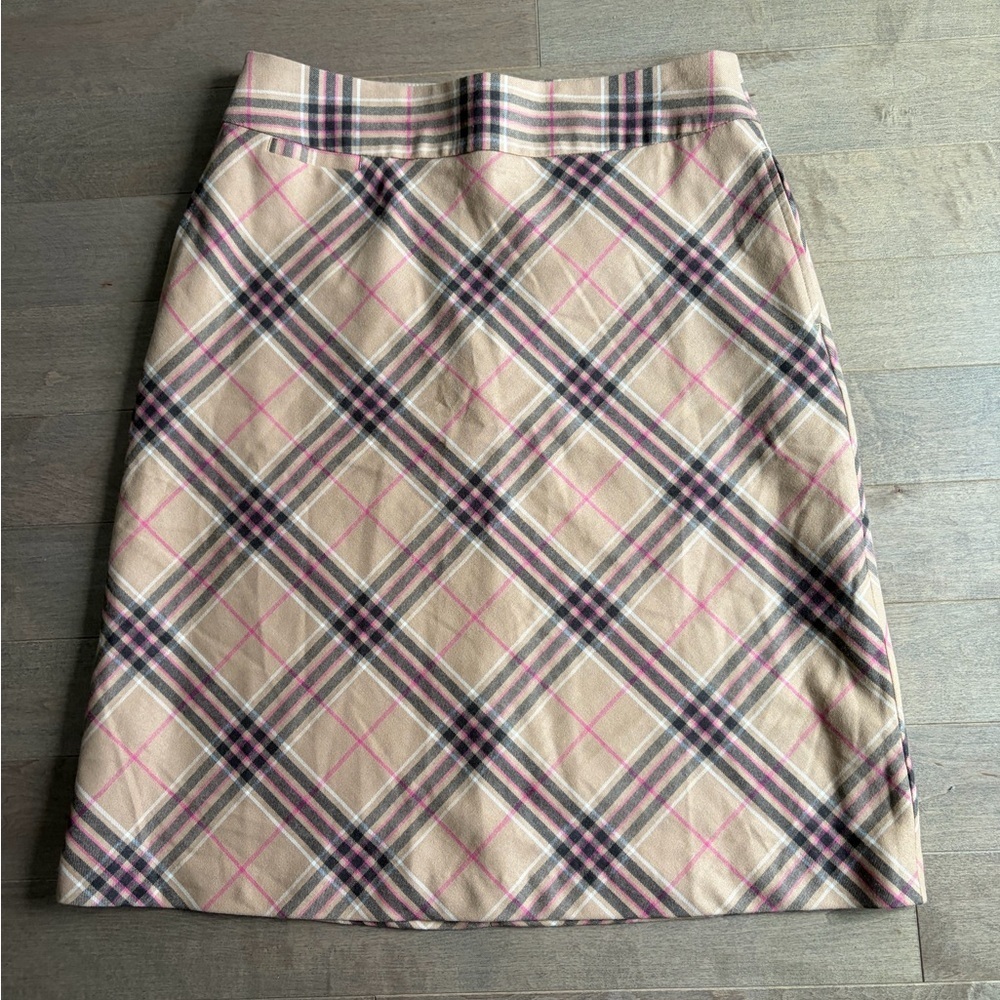 Lands' End Beige and Pink Plaid A-Line Skirt